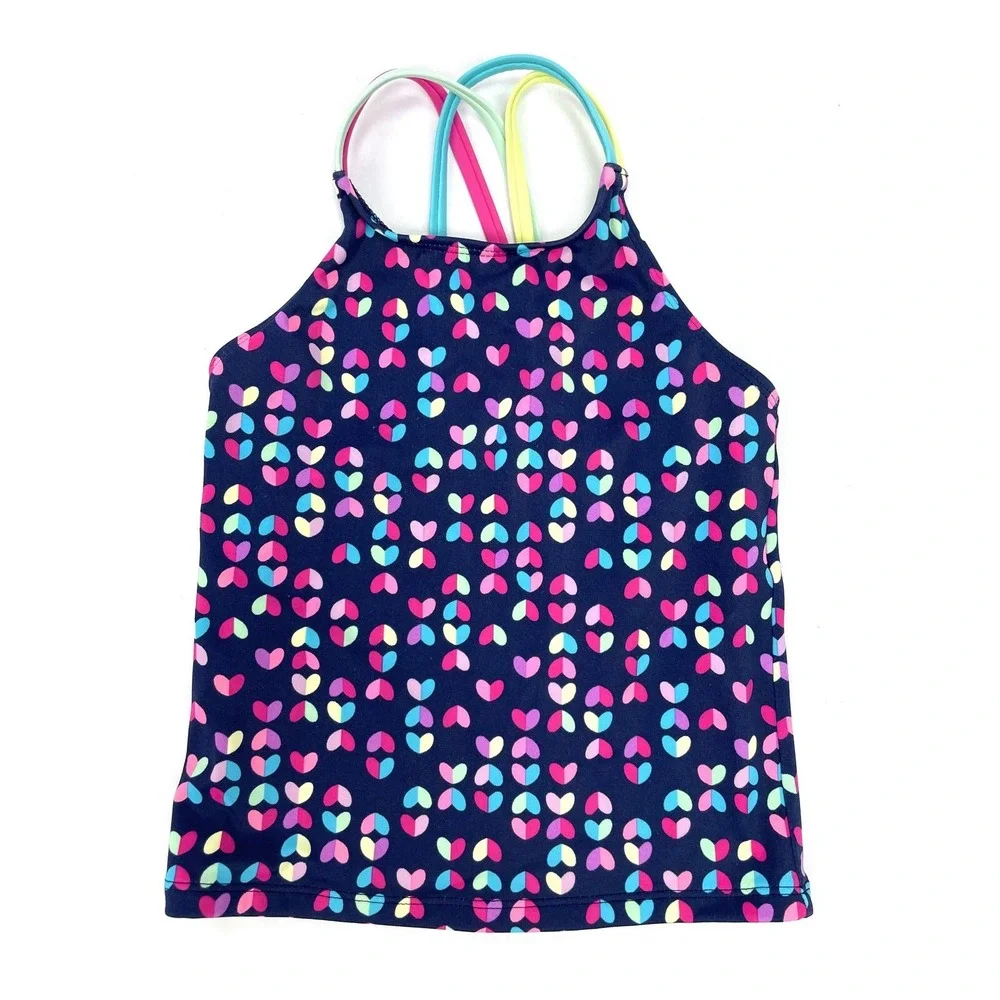 Lands' End Girl 6 Blue Hearts Swim Top Racerback Tankini